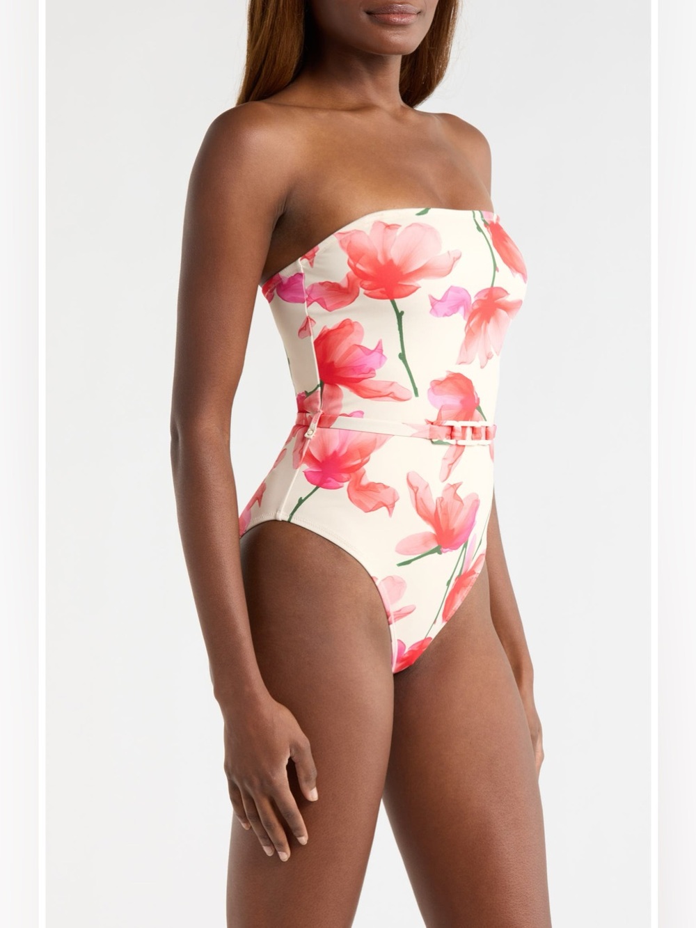 HUTCH Chain Belt One-Piece Swimsuit in  Ivory Red Floral
